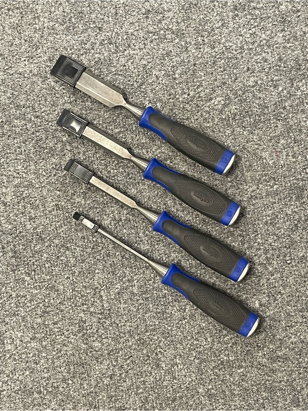 Vintage Blue Marples Black Chisel Set – 4-Piece Precision Woodworking Chisels